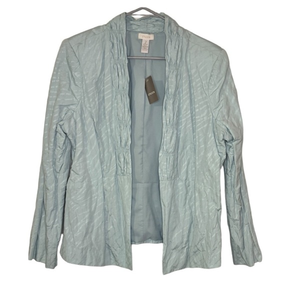 NWT Chico’s Open Smocked Shoshana Solid Beachglass blazer jacket womens 2 US L - Picture 9 of 10